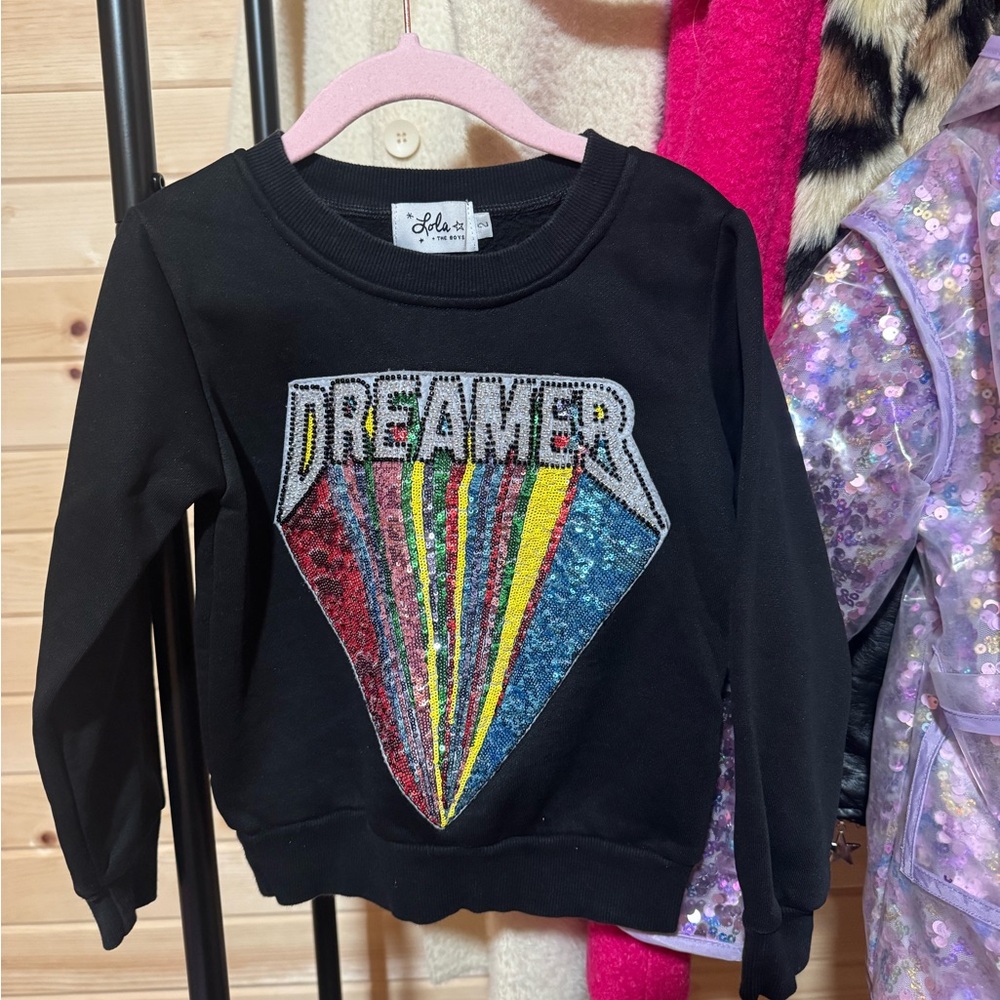 Lola + The Boys Black Dreamer Sweatshirt with Rainbow Design